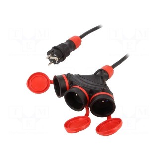 Extension lead | 3x2.5mm2 | Sockets: 3 | rubber | black | 5m | 16A | EXTREM