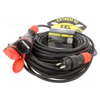 Extension lead | 3x1.5mm2 | Sockets: 3 | rubber | black | 25m | 16A