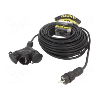 Extension lead | 3x2.5mm2 | Sockets: 3 | rubber | black | 25m | 16A