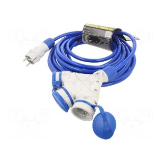 Extension lead | 3x2.5mm2 | Sockets: 3 | PUR | blue | 10m | 16A