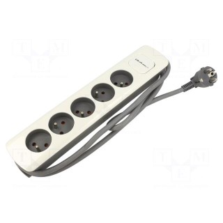 Extension lead | 3x1.5mm2 | Sockets: 5 | white-grey | 1.8m | 16A
