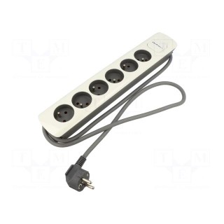 Extension lead | 3x1.5mm2 | Sockets: 6 | white-grey | 1.8m | 16A