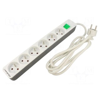 Extension lead | 3x1.5mm2 | Sockets: 6 | white | 1.8m | 16A
