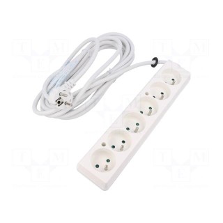 Extension lead | 3x1.5mm2 | Sockets: 6 | white | 5m | 16A