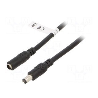 Cable | DC 5,5/2,1 plug,DC 5,5/2,1 socket | black | 3m | Shape: round