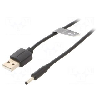 Cable | USB A plug,DC 3,5/1,35 plug | black | 1.5m | Core: Cu