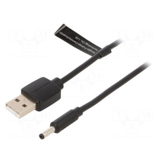Cable | USB A plug,DC 3,5/1,35 plug | black | 1m | Core: Cu