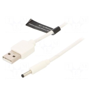 Cable | USB A plug,DC 3,5/1,35 plug | white | 1.5m | Core: Cu