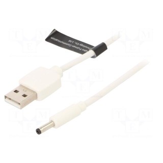 Cable | USB A plug,DC 3,5/1,35 plug | white | 1m | Core: Cu