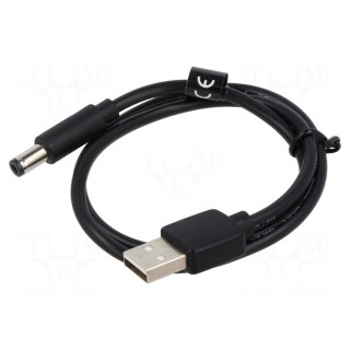 Cable | USB A plug,DC 5,5/2,5 plug | black | 0.5m | Core: Cu,tinned