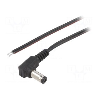 Cable | 2x0.35mm2 | wires,DC 5,5/2,1 plug | angled | black | 2m