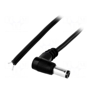 Cable | wires,DC 5,5/2,1 plug | angled | 0.5mm2 | black | 1.5m
