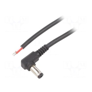 Cable | 2x0.5mm2 | wires,DC 5,5/2,1 plug | angled | black | 2m | Core: Cu