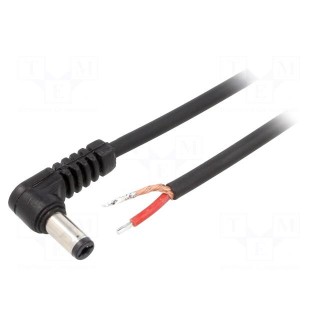 Cable | 1x1mm2 | wires,DC 5,5/2,1 plug | angled | black | 0.5m