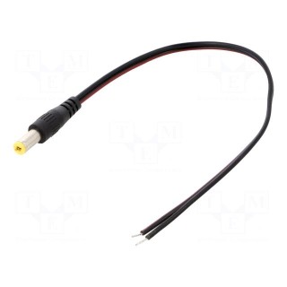 Cable | 2x0.5mm2 | wires,DC 5,5/2,1 plug | straight | black | 0.2m