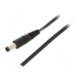 Cable | 2x0.5mm2 | wires,DC 5,5/2,1 plug | straight | black | 0.5m
