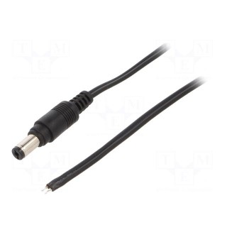 Cable | 2x0.5mm2 | wires,DC 5,5/2,1 plug | straight | black | 1.5m