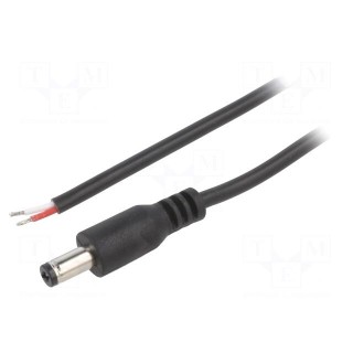 Cable | 2x0.5mm2 | wires,DC 5,5/2,1 plug | straight | black | 2m