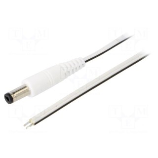 Cable | 2x0.5mm2 | wires,DC 5,5/2,1 plug | straight | white | 1.5m