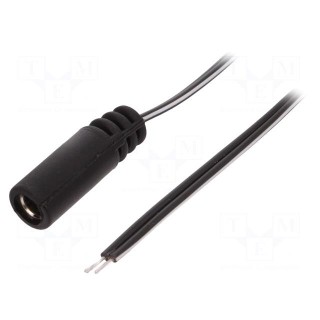 Cable | wires,DC 5,5/2,1 socket | straight | 0.5mm2 | black | 0.2m