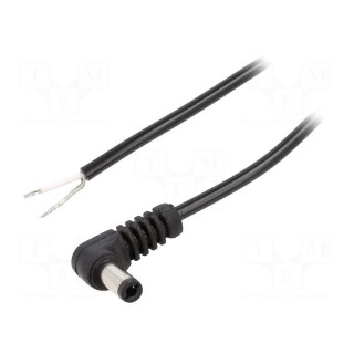 Cable | 1x0.5mm2 | wires,DC 5,5/2,5 plug | angled | black | 1.5m