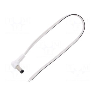 Cable | wires,DC 5,5/2,5 plug | angled | 0.5mm2 | white | 0.2m