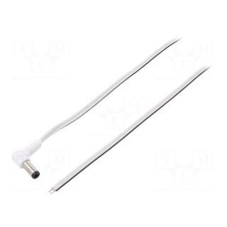 Cable | 2x0.5mm2 | wires,DC 5,5/2,5 plug | angled | white | 1.5m