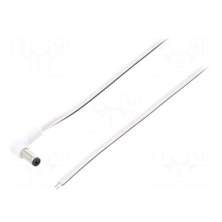 Cable | wires,DC 5,5/2,5 plug | angled | 0.5mm2 | white | 3m | -20÷70°C
