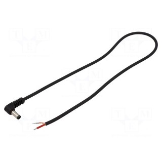 Cable | 1x1mm2 | wires,DC 5,5/2,5 plug | angled | black | 0.5m