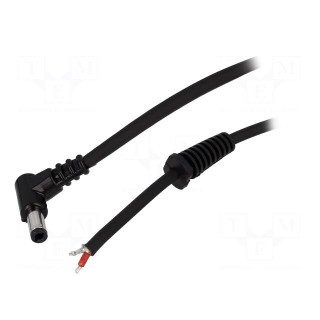 Cable | wires,DC 5,5/2,5 plug | angled | 1mm2 | black | 1.5m | -20÷70°C