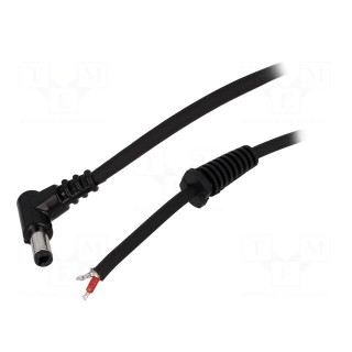 Cable | wires,DC 5,5/2,5 plug | angled | 1mm2 | black | 2.5m | -20÷70°C