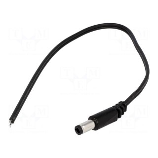 Cable | 2x0.5mm2 | wires,DC 5,5/2,5 plug | straight | black | 0.2m
