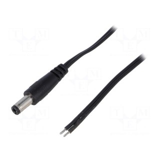 Cable | wires,DC 5,5/2,5 plug | straight | 0.5mm2 | black | 1.46m