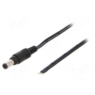 Cable | 2x0.5mm2 | wires,DC 5,5/2,5 plug | straight | black | 1.5m