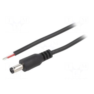 Cable | 2x0.5mm2 | wires,DC 5,5/2,5 plug | straight | black | 2m