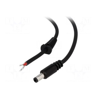 Cable | wires,DC 5,5/2,5 plug | straight | 1mm2 | black | 1.5m