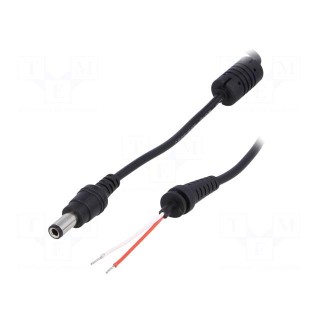 Cable | wires,DC 6,3/3,0 plug | straight | 0.5mm2 | black | 1.2m
