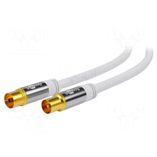 Cable | 75Ω | 1m | coaxial 9.5mm socket,coaxial 9.5mm plug | white