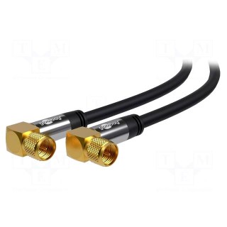 Cable | 75Ω | 1m | F plug angular,both sides | PVC | black