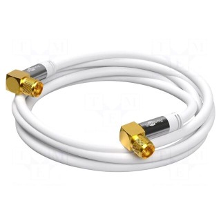 Cable | 75Ω | 1m | F plug angular,both sides | PVC | white