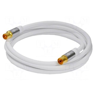Cable | 75Ω | 1m | coaxial 9.5mm socket,coaxial 9.5mm plug | white