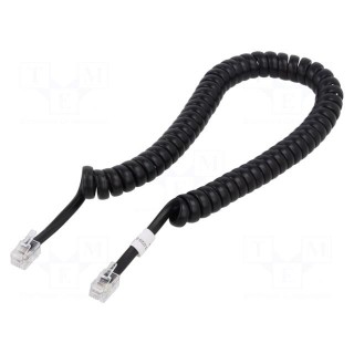 Cable: telephone | coiled | RJ10 plug,both sides | black | 4m