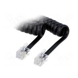 Cable: telephone | coiled,interlaced | RJ9 plug,both sides | black