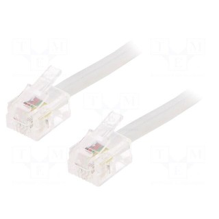 Cable: telephone | flat | RJ11 plug,both sides | 3m | white