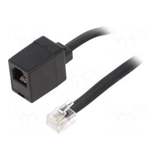 Cable: telephone | flat | RJ12 socket,RJ12 plug | 10m | black
