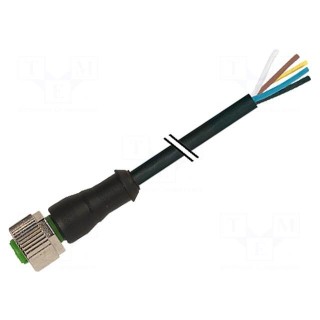 Connection lead | M12 | PIN: 12 | straight | 3m | plug | 30VAC | 1.5A | IP67