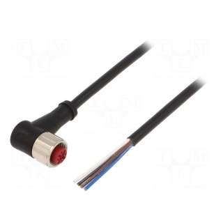 Connection lead | M12 | PIN: 4 | angled | 2m | plug | 250VAC | 4A | -25÷90°C