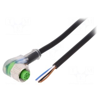 Connection lead | M12 | PIN: 4 | angled | 3m | plug | 4A | 3x LED (PNP)