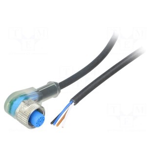 Connection lead | M12 | PIN: 4 | angled | 5m | plug | 4A | LED indication