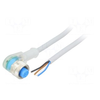 Connection lead | M12 | PIN: 4 | angled | 5m | plug | 4A | LED indication